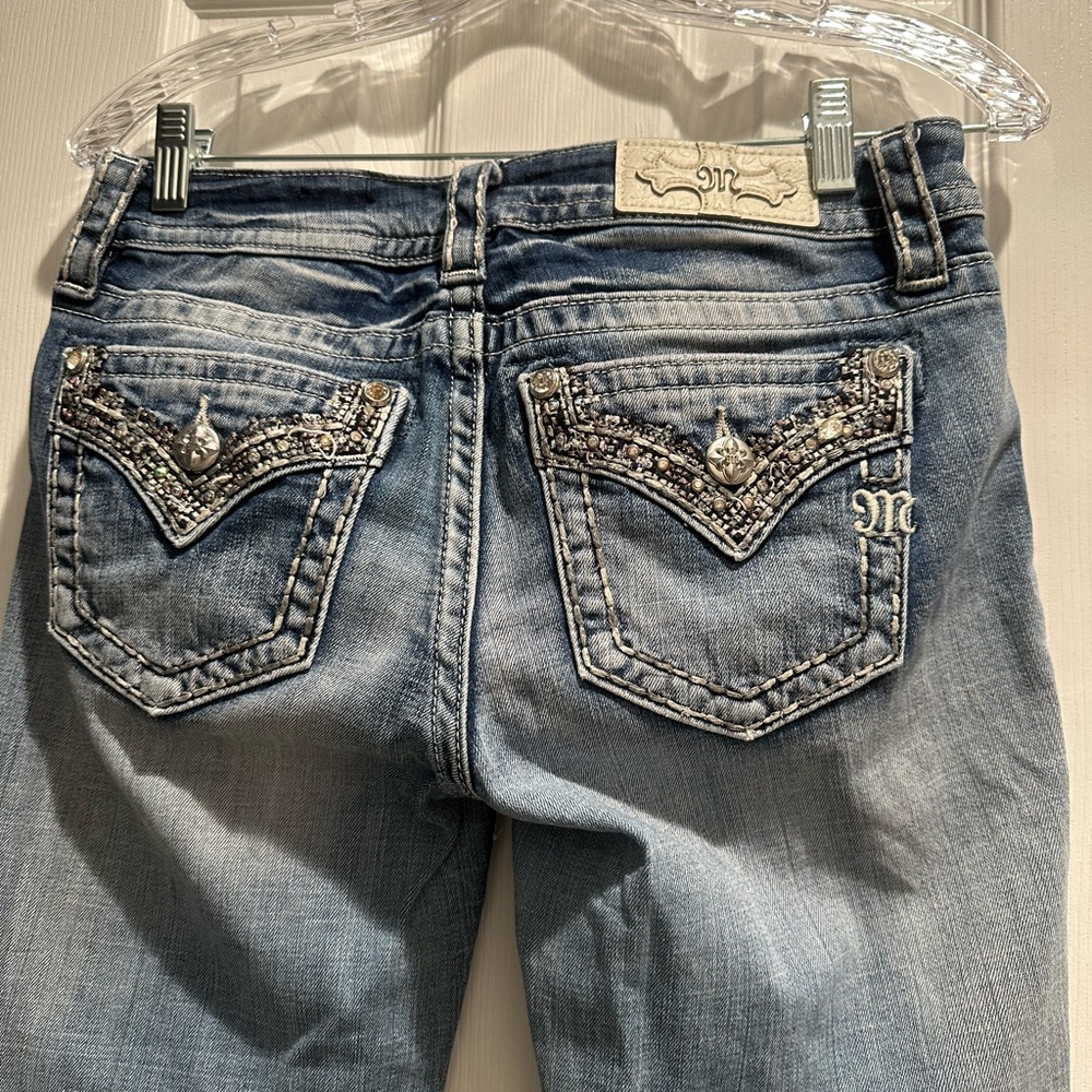 Miss Me Light Blue Capris with Silver Embellishments